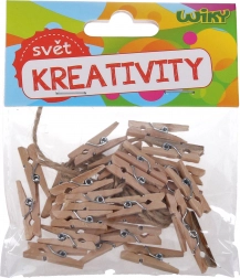 Drevené farebné štipce 3,5 cm so šnúrkou, 15 ks