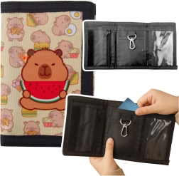 Detská textilná peňaženka na suchý zips s karabínou – kapybara s melónom