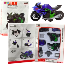 Kovový DIY model motocykla 1:14 zeleno‑modrý
