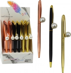 Kovové automatické guľôčkové pero s perlovým zakončením, modrý atrament 1,0 mm