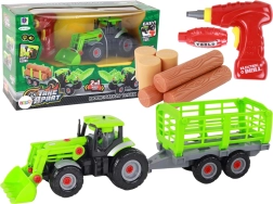 Traktor s prívesom na montáž DIY so skrutkovačom