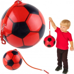 Gumená lopta s futbalovým vzorom s pružným úchytom, červená, 22 cm