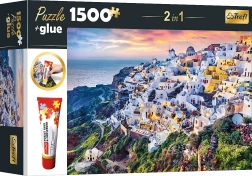 Trefl Sada 2v1 Puzzle Nádherný Ostrov Santorini Grécko 1500 Dielov s Lepidlom