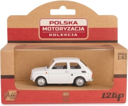 Kovový model auta Fiat 126p PRL v bielej farbe, 1:43
