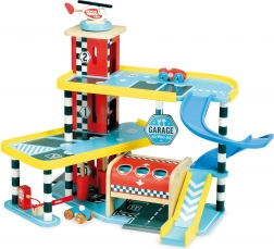 Vilac garáž Vilacity – drevená poschodová garáž s výťahom a autíčkami