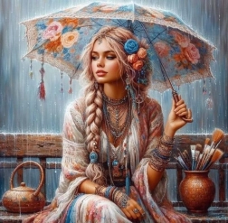 Diamantové maľovanie – dievča s dáždnikom 30 × 40 cm