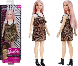 Barbie Fashionistas bábika s ružovými vlasmi a leopardími šatami