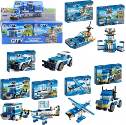 Stavebnica polícia 8v1 – vozidlá, budovy a vrtuľník (98–118 dielikov)