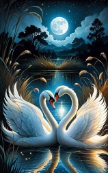 Diamantové maľovanie labutí pri splne 30 × 40 cm