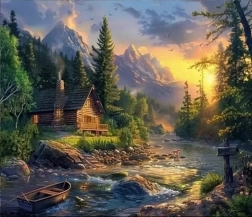 Diamantové maľovanie chata pri brode