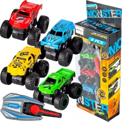 Závodná sada 4 kovových áut s vystreľovačmi