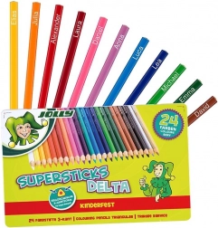 Trojhranné pastelky DELTA, 24 farieb, kovová krabička