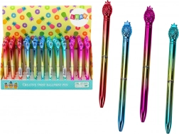 Guľôčkové pero s ananásom, zlaté, modrá náplň 0,7 mm