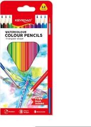 Akvarelové pastelky KEYROAD trojhranné 12 farieb so štetcom