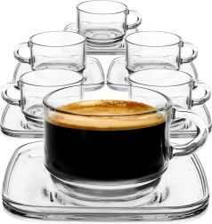 Sklenené šálky so štvorcovými podšálkami 250 ml, sada 6 ks