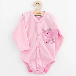 Dojčenské celorozopínacie body s dlhým rukávom New Baby Happy Elephant ružové 68 (4–6 m)