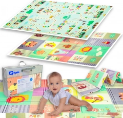 Skladacia obojstranná penová hracia podložka HUMBI XPE 120 × 180 × 0,8 cm – zvieratká a uličky