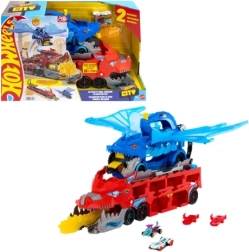 Hot Wheels City dvojitý dračí transportér s autodráhou a 2 autíčkami