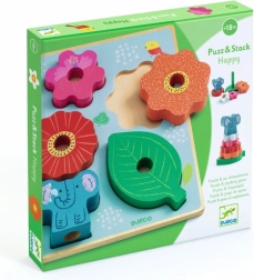 Drevené puzzle a nálepky Happy Djeco