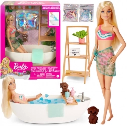 barbie relax – kúpeľ s konfetovou penou a vaňou, blond bábika a doplnky