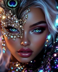 Diamantové maľovanie žena s pávou maskou 30 × 40 cm