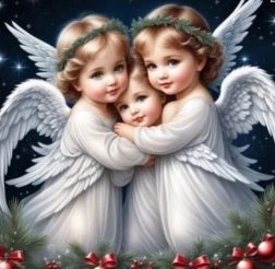 Diamantové maľovanie traja malí anjelici 30 × 40 cm