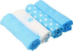 Látkové bavlnené plienky New Baby Softy s potlačou 70 × 70 cm, 4 ks tyrkysovo-biele