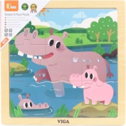 Drevené puzzle hrochy Viga, 9 dielikov