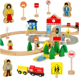 Drevená vláčiková dráha s nádražím 50 dielov