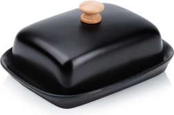 Keramická čierna maselnička s dreveným gombíkom Vilde