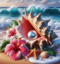 Diamantové maľovanie mušle s perlou 30 × 40 cm