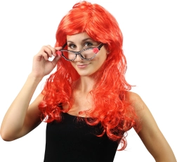 Červená dlhá karnevalová parochňa s ofinou pre dospelých