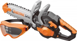 Motorová píla s ochrannými okuliarmi
