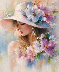 Diamantové maľovanie žena s kvetmi 30 × 40 cm