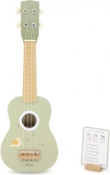 drevené ukulele pre deti so stojanom a notami Happy Birthday – zelené