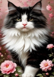 Diamantové maľovanie čiernobiela mačka 30 × 40 cm