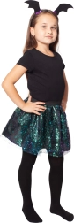 dievčenský kostým čarodejnice s tutu sukňou a čelenkou s netopierími krídlami