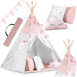 Detské teepee s girlandou a svetielkami NUKIDO – ružové