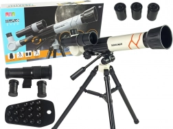 Vzdelávací vedecký ďalekohľad s držiakom na telefón biely