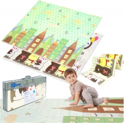 Dvojvrstvová skladacia penová hracia podložka HUMBI 200 × 180 × 1 cm – mesto, zvieratká