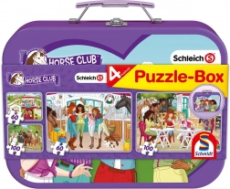 Puzzle SCHMIDT Schleich Horse Club 4v1 v plechovom kufríku