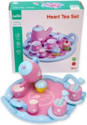 Drevená čajová sada so srdiečkami