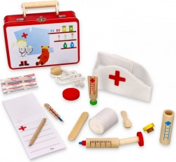 Kovový lekársky kufrík pre deti s drevenými nástrojmi