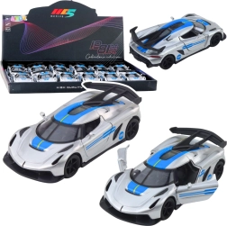 Kovové športové autíčko 1:32 so spätným pohonom a otváracími dverami – strieborné