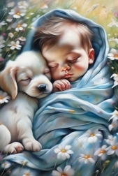 Diamantová mozaika - Dieťa a šteniatko