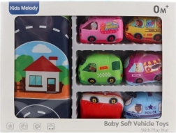 Detská dopravná sada s látkovým kobercom a 6 vozidlami