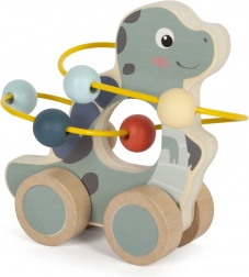 Drevený dinosaurus s korálkovým labyrintom na kolieskach