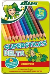 Trojhranné pastelky DELTA, 12 farieb, v kovovej krabičke