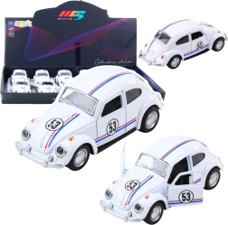 Kovový klasický chrobák 1:32 s pull-back pohonom a otváracími dverami – biely