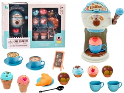 Sladké dobroty kávového baru s výrobníkmi zmrzliny, šálky a muffiny